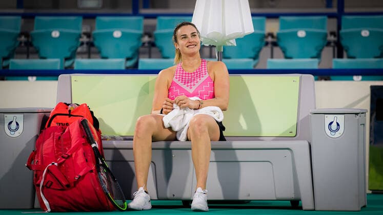 January 5, 2021, Abu Dhabi, UNITED ARAB EMIRATES: Aryna Sabalenka of Belarus during practice ahead of the 2021 Abu Dhabi WTA, Tennis Damen Womens Tennis Open WTA 500 tournament. Abu Dhabi UNITED ARAB EMIRATES - ZUMAa181 20210105_zaa_a181_145 Copyright: xRobxPrangex