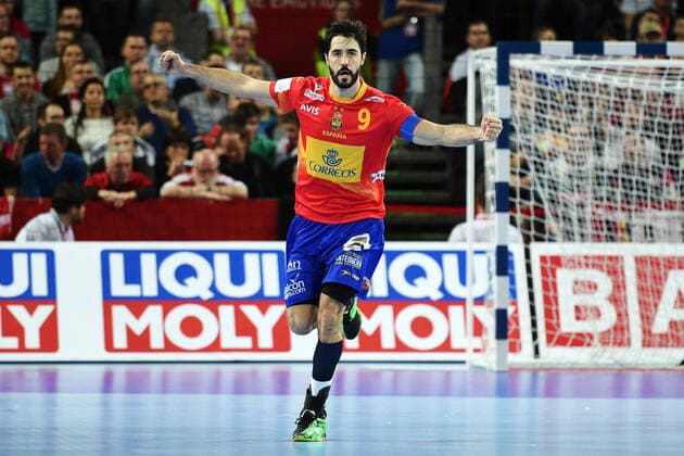 Breslau, Polen 24. Januar 2016: EHF Euro 2016 - Gruppe 2 - Spanien vs. Daenemark Raul Entrerrios (Spanien) Jubel Freude Emotion Torjubel Torschuetze Torschütze EHF Euro 2016 - Gruppe 2 - Spanien vs. Daenemark