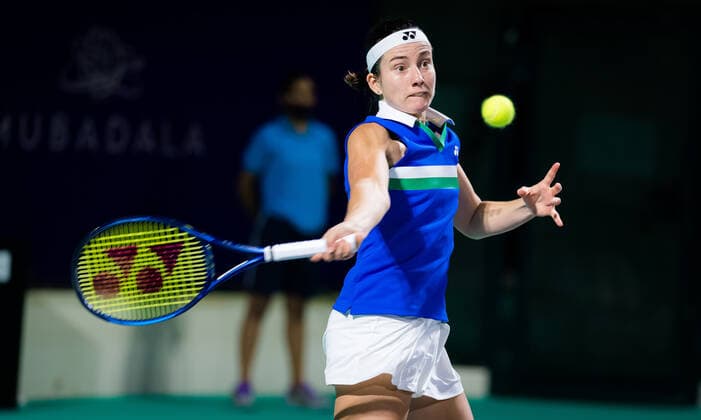 January 6, 2021, Abu Dhabi, UNITED ARAB EMIRATES: Anastasija Sevastova of Latvia in action during the first round of the 2021 Abu Dhabi WTA, Tennis Damen Womens Tennis Open WTA 500 tournament against Paula Bardosa of Spain Abu Dhabi UNITED ARAB EMIRATES - ZUMAa181 20210106_zaa_a181_168 Copyright: xRobxPrangex