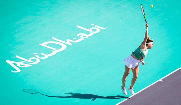 January 7, 2021, Abu Dhabi, UNITED ARAB EMIRATES: Aryna Sabalenka of Belarus in action during the first round at the 2021 Abu Dhabi WTA, Tennis Damen Womens Tennis Open WTA 500 tournament against Polona Hercog of Slovenia Abu Dhabi UNITED ARAB EMIRATES - ZUMAa181 20210107_zaa_a181_040 Copyright: xRobxPrangex