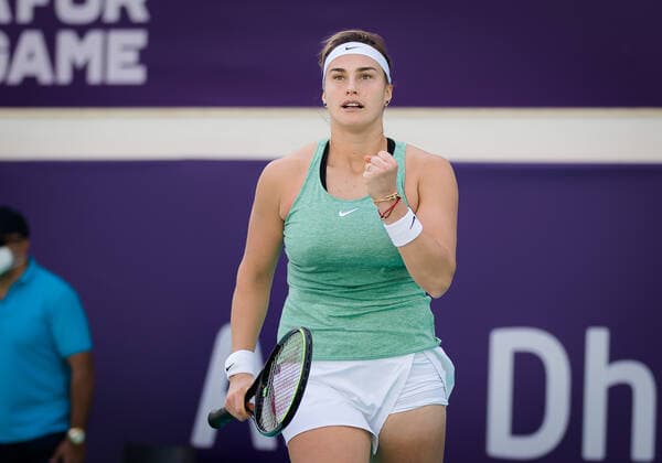 January 7, 2021, Abu Dhabi, UNITED ARAB EMIRATES: Aryna Sabalenka of Belarus in action during the first round at the 2021 Abu Dhabi WTA, Tennis Damen Womens Tennis Open WTA 500 tournament against Polona Hercog of Slovenia Abu Dhabi UNITED ARAB EMIRATES - ZUMAa181 20210107_zaa_a181_056 Copyright: xRobxPrangex