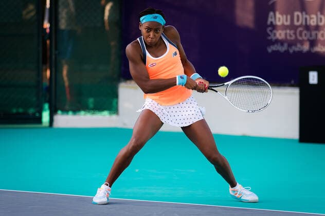 January 7, 2021, Abu Dhabi, UNITED ARAB EMIRATES: Cori Gauff of the United States in action during her first-round match at the 2021 Abu Dhabi WTA, Tennis Damen Womens Tennis Open WTA 500 tournament against Ulrikke Eikeri of Norway Abu Dhabi UNITED ARAB EMIRATES - ZUMAa181 20210107_zaa_a181_185 Copyright: xRobxPrangex