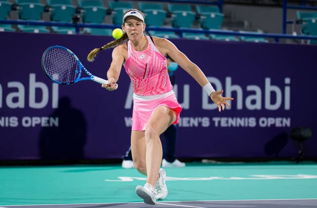 January 7, 2021, Abu Dhabi, UNITED ARAB EMIRATES: Despina Papamichail of Greece In action during her first-round match at the 2021 Abu Dhabi WTA, Tennis Damen Womens Tennis Open WTA 500 tournament against Karolina Pliskova of the Czech Republic Abu Dhabi UNITED ARAB EMIRATES - ZUMAa181 20210107_zaa_a181_192 Copyright: xRobxPrangex