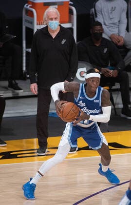 January 7, 2021, Los Angeles, California, USA: Dennis Schroder 17 of the Los Angeles Lakers looks to pass during their regular season NBA, Basketball Herren, USA game with the San Antonio Spurs on Thursday January 7, 2021 at the Staples Center in Los Angeles, California. Lakers lose to Spurs 118-109. JAVIER ROJAS PI Los Angeles USA - ZUMAp124 20210107_zaa_p124_021 Copyright: xJavierxRojasx