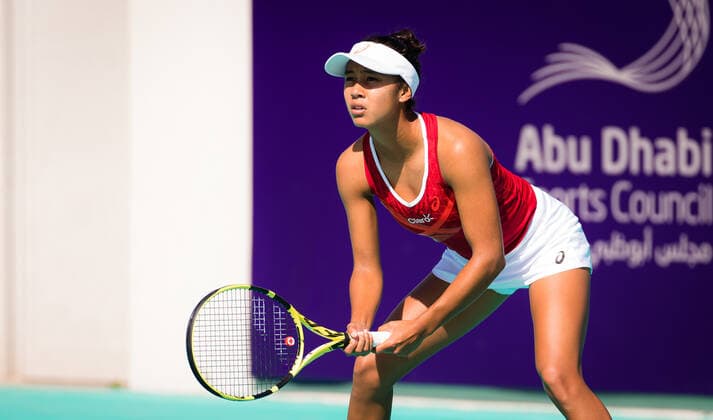 January 8, 2021, Abu Dhabi, UNITED ARAB EMIRATES: Leylah Fernandez of Canada in action during the second round at the 2021 Abu Dhabi WTA, Tennis Damen Womens Tennis Open WTA 500 tournament against Tamara Zidansek of Slovenia Abu Dhabi UNITED ARAB EMIRATES - ZUMAa181 20210108_zaa_a181_046 Copyright: xRobxPrangex
