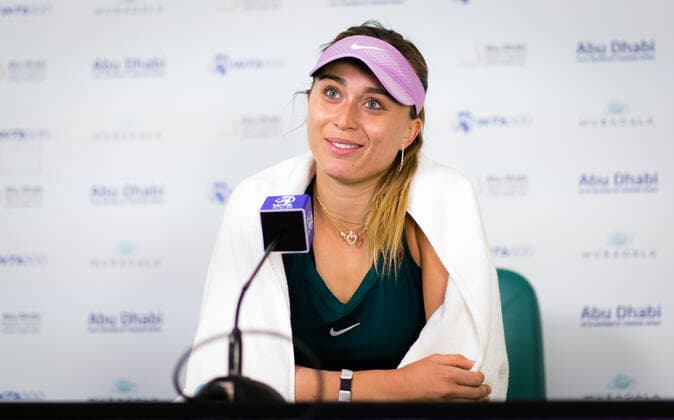 January 8, 2021, Abu Dhabi, UNITED ARAB EMIRATES: Paula Badosa of Spain talks to the media after her second round match at the 2021 Abu Dhabi WTA, Tennis Damen Womens Tennis Open WTA 500 tournament. Abu Dhabi UNITED ARAB EMIRATES - ZUMAa181 20210108_zaa_a181_206 Copyright: xRobxPrangex