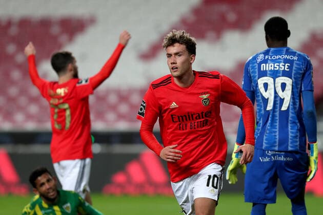January 8, 2021, Lisbon, Portugal: Luca Waldschmidt of SL Benfica (C ) celebrates after scoring a goal during the Portuguese League football match between SL Benfica and CD Tondela at the Luz stadium in Lisbon, Portugal on January 8, 2021. Lisbon Portugal - ZUMAf123 20210108_zap_f123_018 Copyright: xPedroxFiuzax