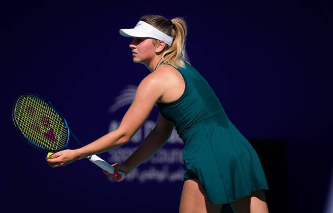 January 9, 2021, Abu Dhabi, UNITED ARAB EMIRATES: Marta Kostyuk the Ukraine in action during her second round match at the 2021 Abu Dhabi WTA, Tennis Damen Womens Tennis Open WTA 500 tournament against against Su-Wei Hsieh of Chenese Taipei Abu Dhabi UNITED ARAB EMIRATES - ZUMAa181 20210109_zaa_a181_225 Copyright: xRobxPrangex