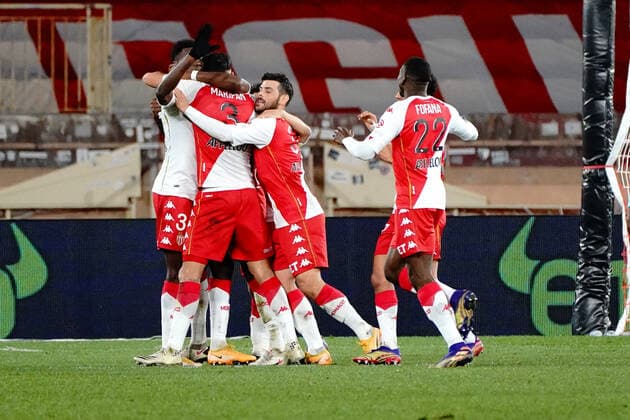 joie - Guillermo Maripan (AS monaco) - Aurelien Tchouameni (AS Monaco) FOOTBALL : AS Monaco vs Angers - Monaco - 09 01 2021 NorbertScanella PanoramiC 