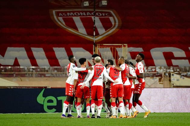 joie - Guillermo Maripan (AS monaco) - Aurelien Tchouameni (AS Monaco) FOOTBALL : AS Monaco vs Angers - Monaco - 09 01 2021 NorbertScanella PanoramiC 