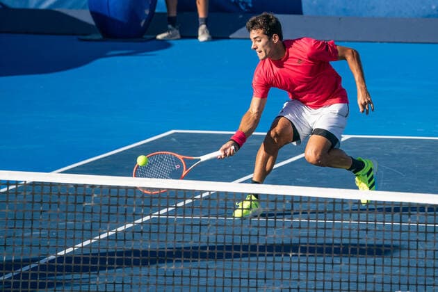 DELRAY BEACH, FL - JANUARY 9: Cristian Garin (CHI) competes during the second round of singles at the ATP, Tennis Herren Delray Beach Open on January 9, 2021 at the Delray Beach Stadium & Tennis Center in Delray Beach, Florida.(Photo by Aaron Gilbert Icon Sportswire) TENNIS: JAN 09 Delray Beach Open Icon210109083