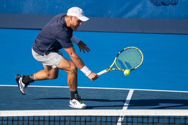 DELRAY BEACH, FL - JANUARY 9: Christian Harrison (USA) competes during the second round of singles at the ATP, Tennis Herren Delray Beach Open on January 9, 2021 at the Delray Beach Stadium & Tennis Center in Delray Beach, Florida.(Photo by Aaron Gilbert Icon Sportswire) TENNIS: JAN 09 Delray Beach Open Icon210109101