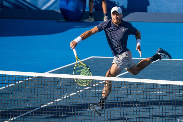 DELRAY BEACH, FL - JANUARY 9: Christian Harrison (USA) competes during the second round of singles at the ATP, Tennis Herren Delray Beach Open on January 9, 2021 at the Delray Beach Stadium & Tennis Center in Delray Beach, Florida.(Photo by Aaron Gilbert Icon Sportswire) TENNIS: JAN 09 Delray Beach Open Icon210109106