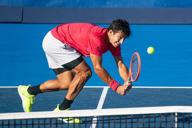 DELRAY BEACH, FL - JANUARY 9: Cristian Garin (CHI) competes during the second round of singles at the ATP, Tennis Herren Delray Beach Open on January 9, 2021 at the Delray Beach Stadium & Tennis Center in Delray Beach, Florida.(Photo by Aaron Gilbert Icon Sportswire) TENNIS: JAN 09 Delray Beach Open Icon210109077