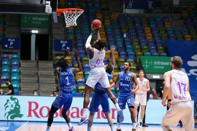 Basketball Bundesliga,Fraport Skyliners - GB Goettingen,2021.01.10,GER, im Booker Deishuan,(BG Goettingen, 1), ,Eibner-Pressefoto Uli Scherbaum Fraport Skyliners - GB Goettingen Frankfurt Copyright: xEibner-Pressefoto UlrichxScherbaumx EP_usm