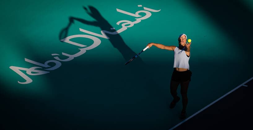 January 10, 2021, Abu Dhabi, UNITED ARAB EMIRATES: Yulia Putintseva of Kazakhstan in action during her third round match at the 2021 Abu Dhabi WTA, Tennis Damen Womens Tennis Open WTA 500 tournament against Sofia Kenin of the United States Abu Dhabi UNITED ARAB EMIRATES - ZUMAa181 20210110_zaa_a181_118 Copyright: xRobxPrangex