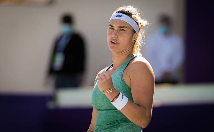 January 11, 2021, Abu Dhabi, UNITED ARAB EMIRATES: Aryna Sabalenka of Belarus in action during her quarter final match at the 2021 Abu Dhabi WTA, Tennis Damen Womens Tennis Open WTA 500 tournament against Elena Rybakina of Kazakhstan Abu Dhabi UNITED ARAB EMIRATES - ZUMAa181 20210111_zaa_a181_001 Copyright: xRobxPrangex