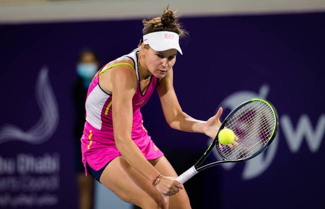 January 11, 2021, Abu Dhabi, UNITED ARAB EMIRATES: Veronika Kudermetova of Russia in action during her quarter final match at the 2021 Abu Dhabi WTA, Tennis Damen Womens Tennis Open WTA 500 tournament againt Elina Svitolina of the Ukraine Abu Dhabi UNITED ARAB EMIRATES - ZUMAa181 20210111_zaa_a181_084 Copyright: xRobxPrangex