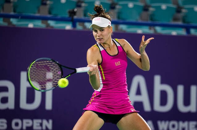 January 11, 2021, Abu Dhabi, UNITED ARAB EMIRATES: Veronika Kudermetova of Russia in action during her quarter final match at the 2021 Abu Dhabi WTA, Tennis Damen Womens Tennis Open WTA 500 tournament againt Elina Svitolina of the Ukraine Abu Dhabi UNITED ARAB EMIRATES - ZUMAa181 20210111_zaa_a181_086 Copyright: xRobxPrangex