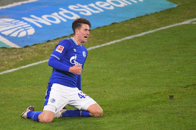 Fussball 3:0 Tor, Jubel Torschuetze Matthew Hoppe (Schalke) Gelsenkirchen, 09.01.2021, Fussball, Bundesliga, FC Schalke 04 - TSG 1899 Hoffenheim Gelsenkirchen *** Football 3 0 goal, cheering goal scorer Matthew Hoppe Schalke Gelsenkirchen, 09 01 2021, football, Bundesliga, FC Schalke 04 TSG 1899 Hoffenheim Gelsenkirchen Poolfoto Peters Witters Pool Witters via David Inderlied Kirchner-Media ,EDITORIAL USE ONLY