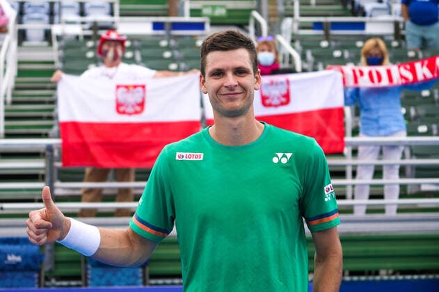 January 11, 2021, Delray Beach, Florida, United States: Delray Beach, FL - January 11: Hubert Hurkacz(POL) poses for pics and an interview after defeating Roberto Quiroz(ECU) 64 64 during their Quarter-Finals match at the 2021 Delray Beach Open by Vitacost.com. Delray Beach United States - ZUMApa3_ 0109732619st Copyright: xAndrewxPatronx