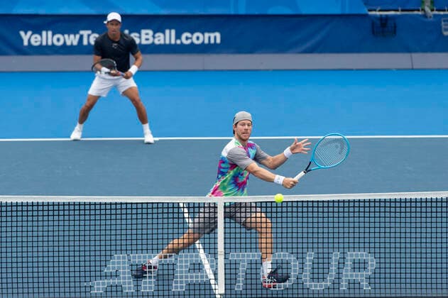 January 12, 2021, Delray Beach, Florida, United States: Delray Beach, FL - January 12, 2021: Ariel Behar(URU) Gonzalo Escobar(ECU) plays Mackenzie McDonald(USA) Tommy Paul(USA) Semi-Final match at the 2021 Delray Beach Open by Vitacost.com. Delray Beach USA - ZUMApa3_ 20210112_zap_pa3_001 Copyright: xAndrewxPatronx