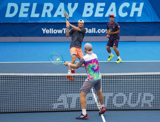 January 12, 2021, Delray Beach, Florida, United States: Delray Beach, FL - January 12, 2021: Ariel Behar(URU) Gonzalo Escobar(ECU) plays Mackenzie McDonald(USA) Tommy Paul(USA) Semi-Final match at the 2021 Delray Beach Open by Vitacost.com. Delray Beach USA - ZUMApa3_ 20210112_zap_pa3_009 Copyright: xAndrewxPatronx