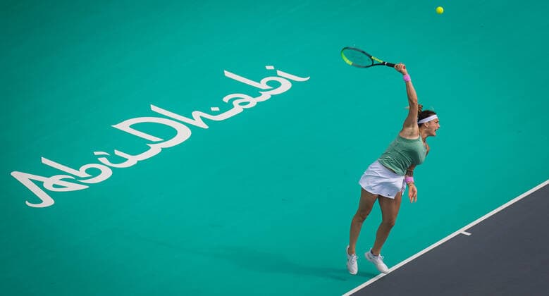 January 13, 2021, Abu Dhabi, United Arab Emirates: ARYNA SABALENKA of Belarus in action during the final of the 2021 Abu Dhabi WTA, Tennis Damen Women s Tennis Open WTA 500 tournament against V. Kudermetova of Russia. Sabalenka won 6:2, 6:2. Abu Dhabi UNITED ARAB EMIRATES - ZUMAa181 20210113_zaa_a181_021 Copyright: xRobxPrangex