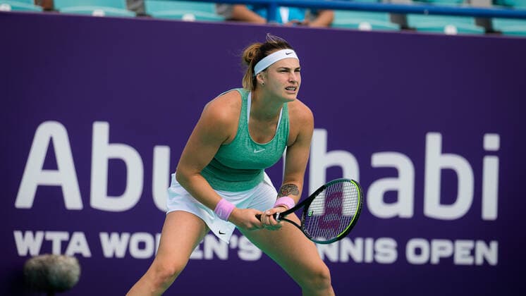January 13, 2021, Abu Dhabi, UNITED ARAB EMIRATES: Aryna Sabalenka of Belarus in action during the final of the 2021 Abu Dhabi WTA, Tennis Damen Womens Tennis Open WTA 500 tournament against Veronika Kudermetova of Russia Abu Dhabi UNITED ARAB EMIRATES - ZUMAa181 20210113_zaa_a181_042 Copyright: xRobxPrangex