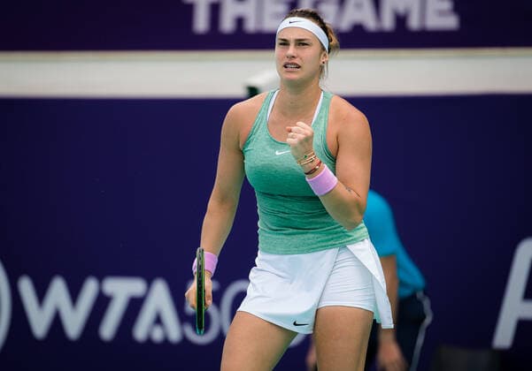 January 13, 2021, Abu Dhabi, UNITED ARAB EMIRATES: Aryna Sabalenka of Belarus in action during the final of the 2021 Abu Dhabi WTA, Tennis Damen Womens Tennis Open WTA 500 tournament against Veronika Kudermetova of Russia Abu Dhabi UNITED ARAB EMIRATES - ZUMAa181 20210113_zaa_a181_045 Copyright: xRobxPrangex
