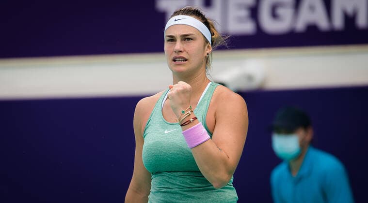 January 13, 2021, Abu Dhabi, UNITED ARAB EMIRATES: Aryna Sabalenka of Belarus in action during the final of the 2021 Abu Dhabi WTA, Tennis Damen Womens Tennis Open WTA 500 tournament against Veronika Kudermetova of Russia Abu Dhabi UNITED ARAB EMIRATES - ZUMAa181 20210113_zaa_a181_048 Copyright: xRobxPrangex