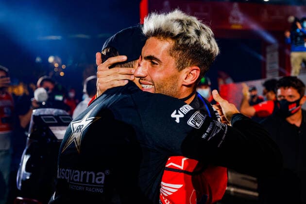 Benavides Kevin (arg), Honda, Monster Energy Honda Team 2021, Motul, Moto, Bike, portrait during the finishing podium ceremony at the King Abdullah International Stadium in Jeddah, in Saudi Arabia on January 15, 2021 AUTOMOBILE : DAKAR 2021 - Arabie saoudite - Podiums - 15 01 2021 DPPI Panoramic 