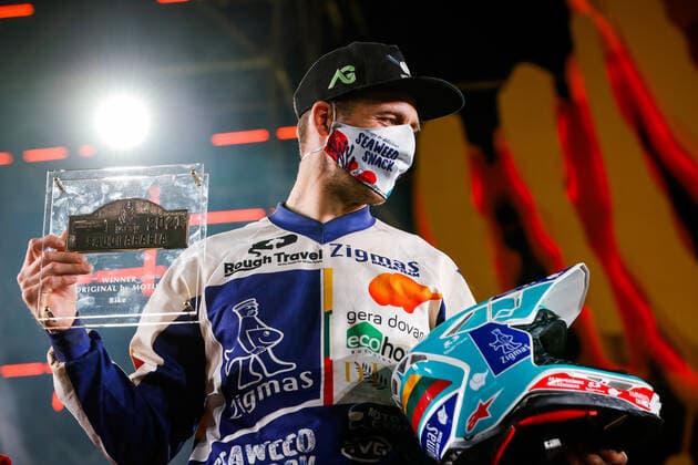 Gelazninkas Arunas (ltu), KTM, Zigmas Dakar Team, Original by Motul, Moto, Bike, portrait during the finishing podium ceremony at the King Abdullah International Stadium in Jeddah, in Saudi Arabia on January 15, 2021 AUTOMOBILE : DAKAR 2021 - Arabie saoudite - Podiums - 15 01 2021 DPPI Panoramic 