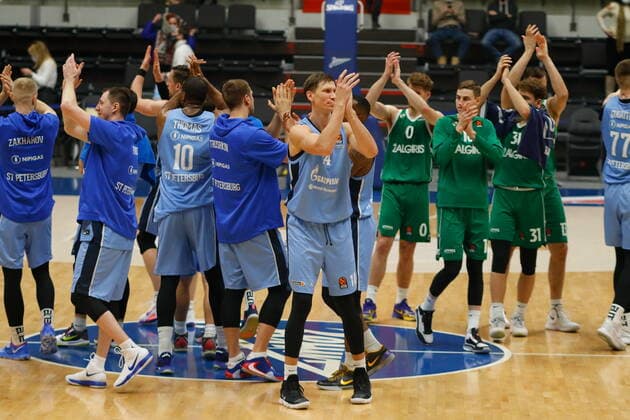 Of The Russian Federation. Saint-Petersburg. Sibur Arena. Basketball. The Regular Season. Euroleague 2020 2021, BC Zenit - BC Zalgiris. Player of the basketball club Zenit Arturas Gudaitis, Kevin Pangos, Andrey Zubkov, Anton Pushkov. MaksimxKonstantinov