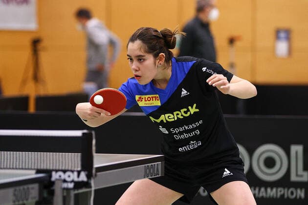 despor 16.01.2021 Langstadt, Ekkehard-Colmar-Halle Tischtennis Damen 1.Bundesliga TSV Langstadt - SV DJK Kolbermoor emspor, emonline, oespor, v.l., Franziska Schreiner (TSV Langstadt Tischtennis Damen 1.Bundesliga) Foto: Joaquim Ferreira
