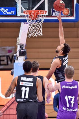 Korbleger von Demitrius Conger (Ratiopharm Ulm), Mathis Moenninghoff (BG Goettingen) (R), GER, Basketball, Bundesliga, BBL, BG Goettingen - Ratiopharm Ulm, 17.01.2021, Basketball, Bundesliga, BBL, BG Goettingen - Ratiopharm Ulm, 17.01.2021 Goettingen Copyright: xEibner-Pressefotox EP_RSL