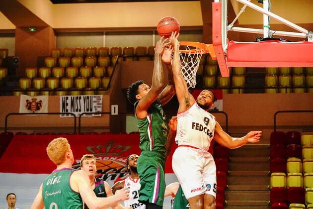 Marcos Knight (AS Monaco) - Deon Thompson (Unicaja Malaga) BASKETBALL : Monaco vs Unicaja Malaga - Eurocup - Monaco - 19 01 2021 NorbertScanella PanoramiC 
