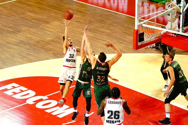 Rob Gray (AS Monaco) - Francis Alonso (Unicaja Malaga) - Ruben Guerrero (Unicaja Malaga) BASKETBALL : Monaco vs Unicaja Malaga - Eurocup - Monaco - 19 01 2021 NorbertScanella PanoramiC 