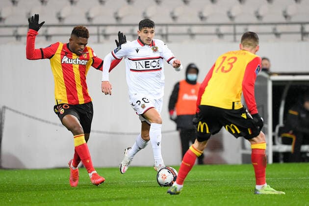 20 YOUCEF ATAL (NICE) - 28 CHEICK DOUCOURE (LENS) FOOTBALL : Lens vs Nice - Ligue 1 Uber Eats - 23 01 2021 FEP Panoramic 