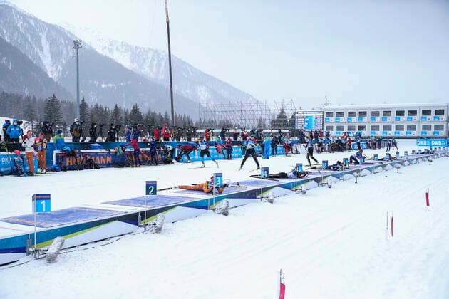 BIATHLON - IBU WC Antholz ANTHOLZ,ITALY,23.JAN.21 - BIATHLON - IBU World Cup, 12.5km mass start, ladies. Image shows an overview of the shooting area. GEPAxpictures xJasminxWalter