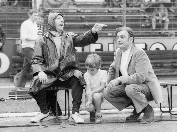 Fußball, Trainerhistorie, Kickers Offenbach 1. FC Köln - Kickers Offenbach 4:2 05.06.1971. Trainer Kuno Klötzer (OFC) und Vereinspräsident Horst-Gregorio Canellas. Nur fuer journalistische Zwecke! Only for editorial use!