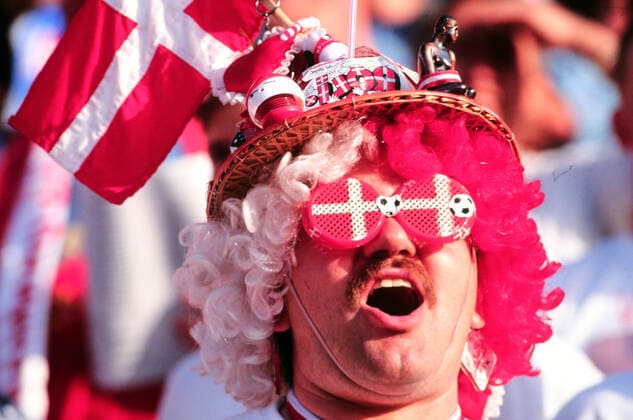 26.06.92 Dänemark - Deutschland Schweden, Göteborg, 26.06.1992, Fussball, UEFA EM Europameisterschaft 1992 in Schweden, Finale, Dänemark DFB Deutschland (2:0): Dänemark Fans.