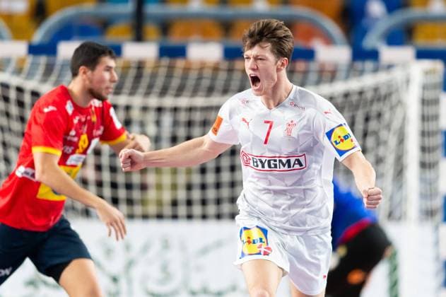 Handball, WM, Spanien - Dänemark 210129 Emil Jakobsen of Denmark celebrates during the 2021 IHF World Handball Championship semifinal match between Spain and Denmark on January 29, 2021 in Cairo. Photo: Mathias Bergeld BILDBYRAN COP 200 MB0116 handball handboll handball bbeng vm handball-vm handbolls-vm ihf handball World Championship, WM, Weltmeisterschaft world handball championship 2021 world championship 2021 spain spanien denmark danmark semifinal semifinals semi-final semi-finals jubel Copyright: MATHIASxBERGELD BB210129MB153