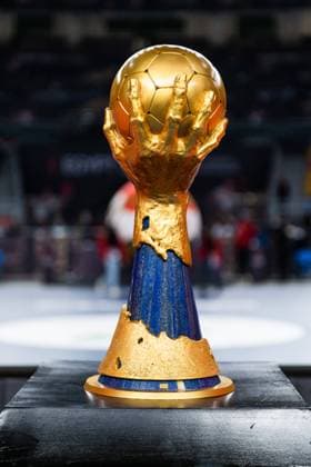 210131 The trophy ahead of the 2021 IHF World Handball Championship final between Denmark and Sweden on January 31, 2021 in Cairo. Photo: Mathias Bergeld BILDBYRAN COP 200 MB0121 bbeng handball handboll handball vm handball-vm handbolls-vm ihf handball World Championship, WM, Weltmeisterschaft world handball championship 2021 world championship 2021 final gold medal match sverige sweden denmark danmark vm-pokal pokal genre Copyright: MATHIASxBERGELD BB210131MB048