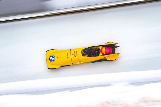 AUT, BMW IBSF Weltcup Bob, Igls 31.01.2021, Olympia Eiskanal, Innsbruck, AUT, BMW IBSF Weltcup Bob, Igls, Damen Zweierbob, 1. Lauf, im Bild Mica Mcneill und Montell Douglas (GBR) Mica Mcneill and Montell Douglas of Great Britain in action during the 1st run of women doubles Bobsleigh competition of BMW IBSF World Cup at the Olympia Eiskanal in Innsbruck, Austria on 2021 01 31. Innsbruck Tirol Österreich