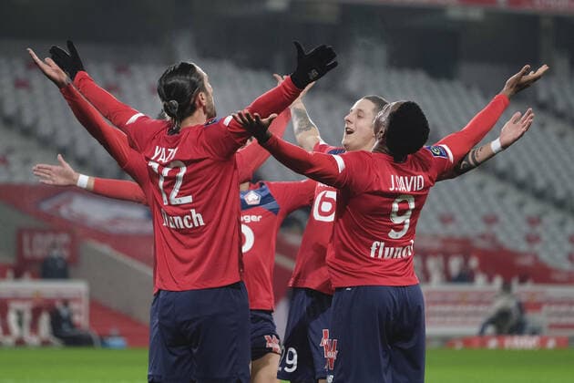 January 31, 2021, Villeneuve D Ascq, France: Joy of Lille striker YUSUF YAZICI after his team s goal during the French Ligue 1 football championship Uber eats Lille against Dijon FCO St Pierre Mauroy Stadium - Villeneuve d Ascq ..Third wave of COVID-19 in France : the French government has decided a curfew at 6 p.m. as well as all sporting events will be played without spectators, until further notice..Lille OSC won 1:0 Villeneuve D Ascq France - ZUMAp119 20210131_zaf_p119_023 Copyright: xPierrexSteveninx