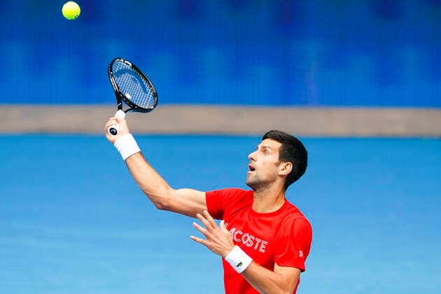 TENNIS AUSTRALIAN OPEN PRACTICE, Novak Djokovic of Serbia in action during an Australian Open practice session at Melbourne Park in Melbourne, Monday, February 1, 2021. ( NO ARCHIVING, EDITORIAL USE ONLY, NO USE IN BOOKS WITHOUT CONSENT MELBOURNE VIC AUSTRALIA  Copyright: xDAVExHUNTx 20210201001517483002