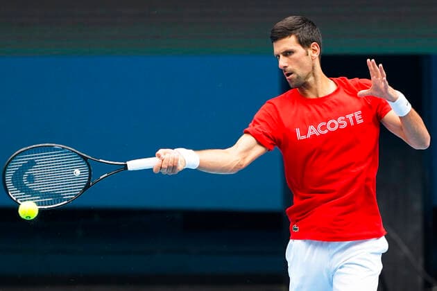 TENNIS AUSTRALIAN OPEN PRACTICE, Novak Djokovic of Serbia in action during an Australian Open practice session at Melbourne Park in Melbourne, Monday, February 1, 2021. ( NO ARCHIVING, EDITORIAL USE ONLY, NO USE IN BOOKS WITHOUT CONSENT MELBOURNE VIC AUSTRALIA  Copyright: xDAVExHUNTx 20210201001517483080