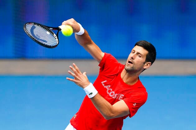 TENNIS AUSTRALIAN OPEN PRACTICE, Novak Djokovic of Serbia in action during an Australian Open practice session at Melbourne Park in Melbourne, Monday, February 1, 2021. ( NO ARCHIVING, EDITORIAL USE ONLY, NO USE IN BOOKS WITHOUT CONSENT MELBOURNE VIC AUSTRALIA  Copyright: xDAVExHUNTx 20210201001517483123