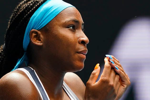 TENNIS AUSTRALIAN OPEN PRACTICE, Cori Gauff of the United States of America reacts during the Round 1 Gippsland Trophy match against Jil Teichmann of Switzerland at Melbourne Park in Melbourne, Monday, February 1, 2021. ( NO ARCHIVING, EDITORIAL USE ONLY, NO USE IN BOOKS WITHOUT CONSENT MELBOURNE VIC AUSTRALIA  Copyright: xDAVExHUNTx 20210201001517498385
